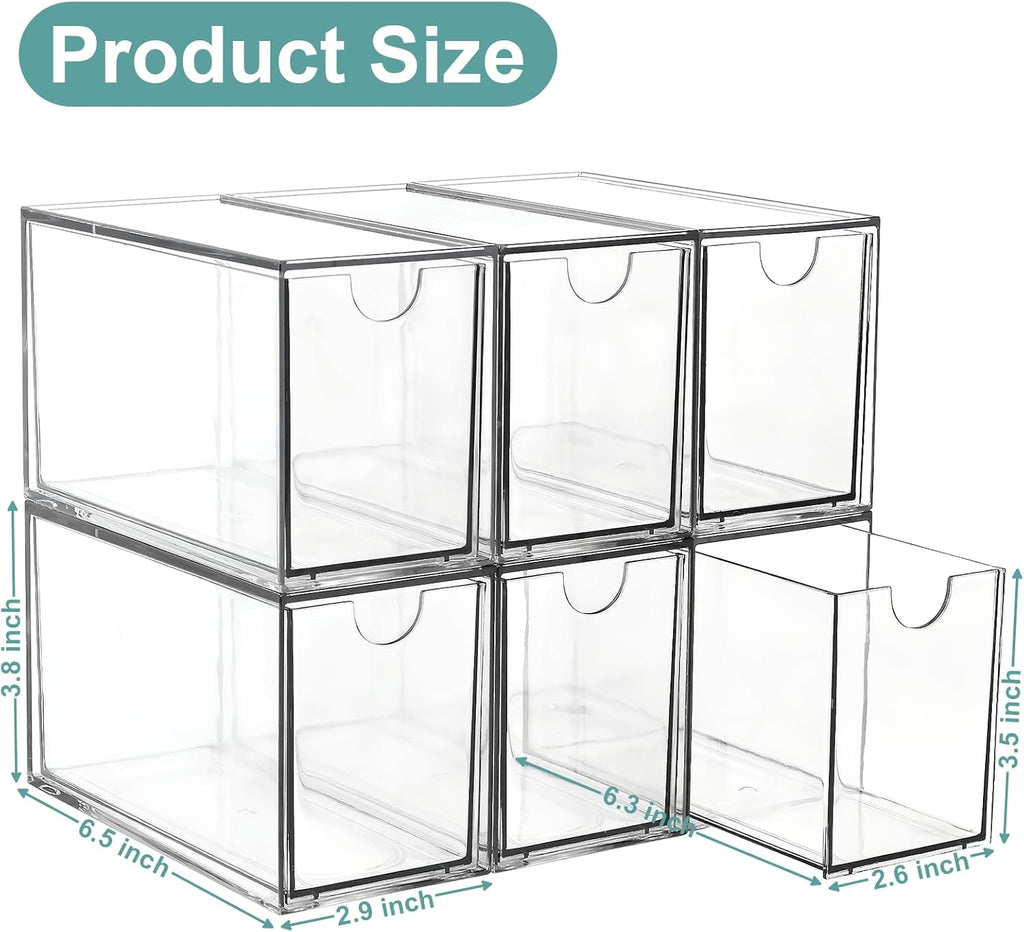 6 Tea Bag Organizer and Storage, Acrylic Tea Bag Holder Organizer, Plastic Tea Drawer Container for Cabinet