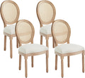 Virabit French Dining Chairs Set of 4, Hand-Woven Rattan Farmhouse Upholstered Dining Chairs with Curved Backrest and Beautifully Carved Solid Wood Frame for Living Room, Kitchen, Restaurant