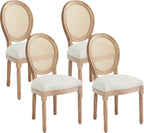 Virabit French Dining Chairs Set of 4, Hand-Woven Rattan Farmhouse Upholstered Dining Chairs with Curved Backrest and Beautifully Carved Solid Wood Frame for Living Room, Kitchen, Restaurant