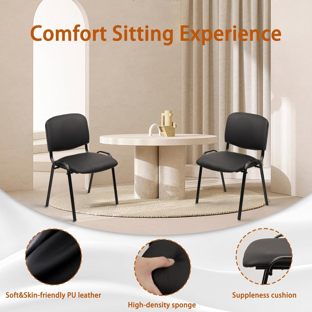 CLATINA Stackable Waiting Room Chairs, PU Leather Guest Reception Chair with Upholstered Thickene Seat and Back Support, Stacking Chair Metal Leg for Office School Church Conference, Black, 5 Pack