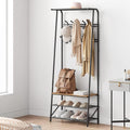 Jojoka Coat Rack Hall Tree with Shoe Storage Bench, 4-in-1 Entryway Organizer with 10 Hooks & 3-Tier Shoe Rack, Sturdy Metal Frame Freestanding Storage Unit for Hallway (Brown-Double Row, 25.2in)