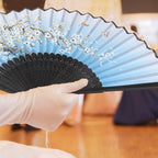 Folding Hand Fan, Material Smooth Opening Closing Lightweight Foldable, with Hollow Out Design, for Wedding Party Gift Dance Props Home Office Decoration (Blue)