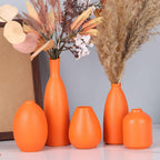 Orange Ceramic Small Vase Set of 5 - Modern Orange Decor Small Bud Vases for Floral Arrangements, Centerpieces for Weddings, Dinner Parties, Table Settings, Foyer, Bathroom Decorations