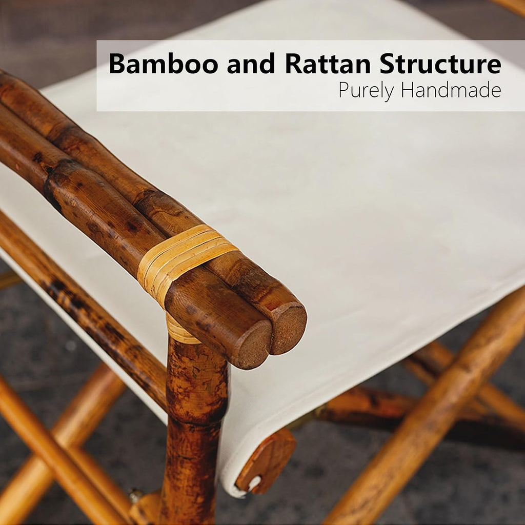 Set of 2 Bamboo Folding Directors Chairs, Detachable Portable Dining Lawn Chairs for Indoor Outdoor, Camping, Picnic, Beach & Sports Events