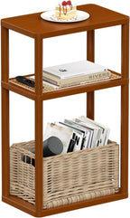 YGYQZ Rattan End Table, 3-Tier Narrow Side Table for Small Spaces, Wood Sofa Side Table Nightstand with Storage Shelves for Living Room Bedroom, Boho Slim Corner Table