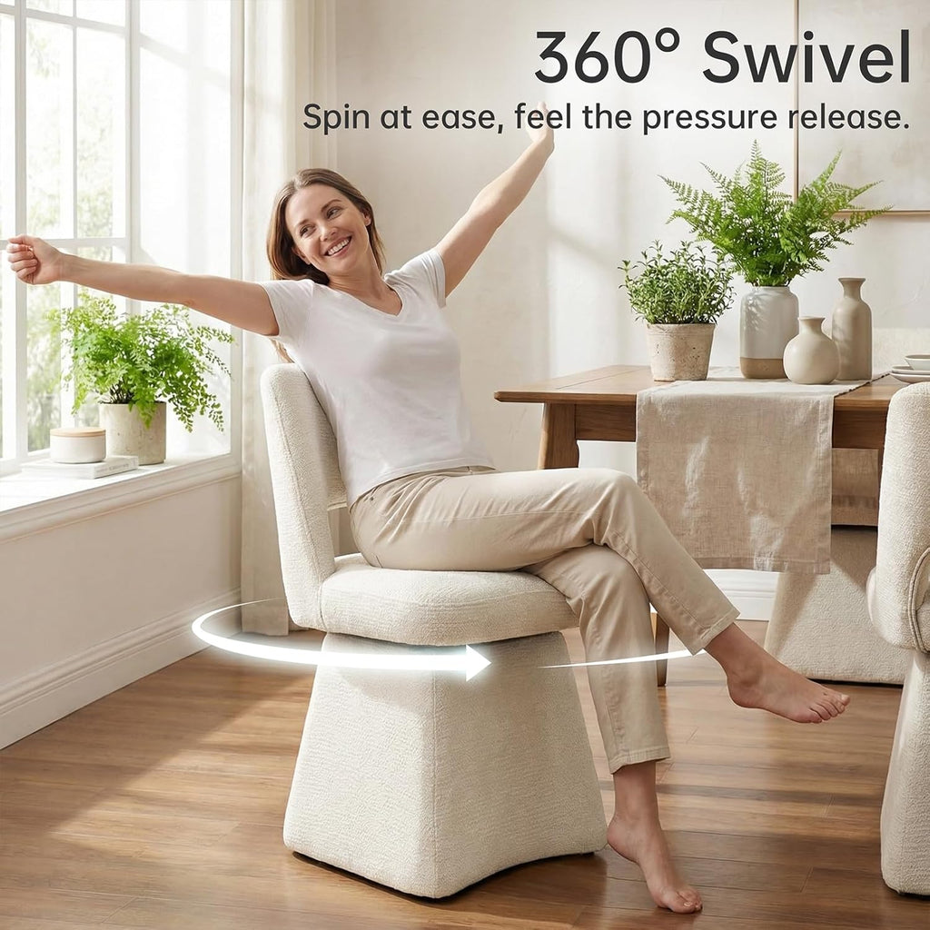 VKNOW Upholstered Swivel Dining Chairs, Modern Dining Room Chairs with Open Back, Chenille Fabric Kitchen Chairs for Dining Room, Living Room, Bedroom, Vanity, Beige(1 Pack)