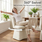 VKNOW Upholstered Swivel Dining Chairs, Modern Dining Room Chairs with Open Back, Chenille Fabric Kitchen Chairs for Dining Room, Living Room, Bedroom, Vanity, Beige(1 Pack)