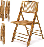 VINGLI Bamboo Folding Chair, Foldable Dining Wood Chairs Comfortable Seat for Outdoor & Indoor, Patio, Porch, Wedding, Party, Event,Brown (4 Pack)