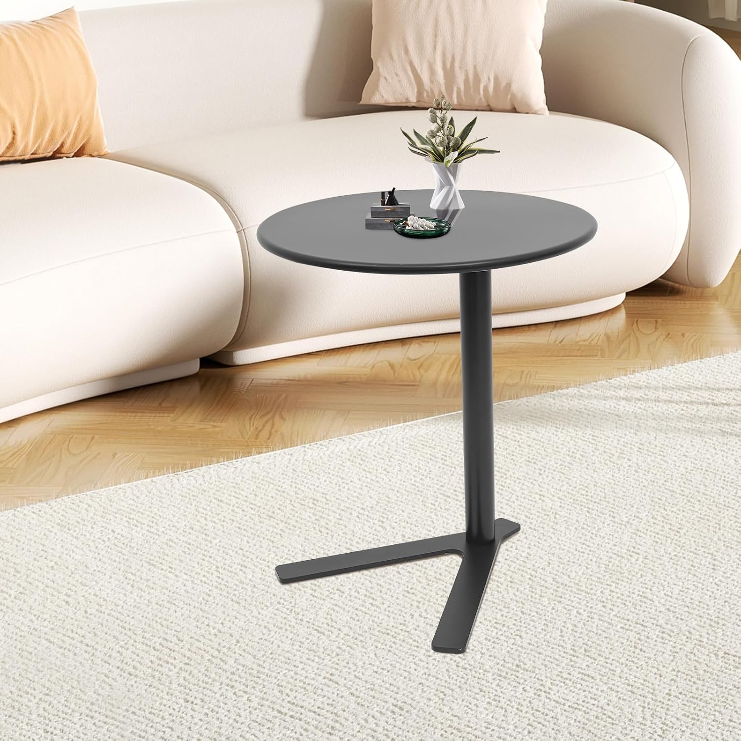 C Shaped End Table, Space Saving Round Sofa Side Tables Couch Table w/ Y-shaped Base, TV Tray Table, Eating Drinking Coffee Table Laptop Desk for Home Living Room Office Bedroom Study Room (Black)