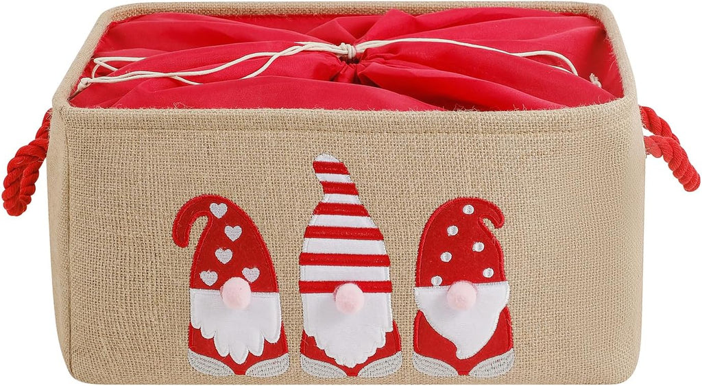 Christmas Baskets for Gifts Empty, Christmas Gnomes Basket, Large Gifts Bags for Holiday Ornaments Collapsible Storage Bins with Drawstring for Kidsroom