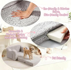 MOMCAYWEX Kids Sofa, 2-in-1 Flip-Out Foam Couch with Soft Sherpa Cover, Cozy Play Lounge Chair, Grey