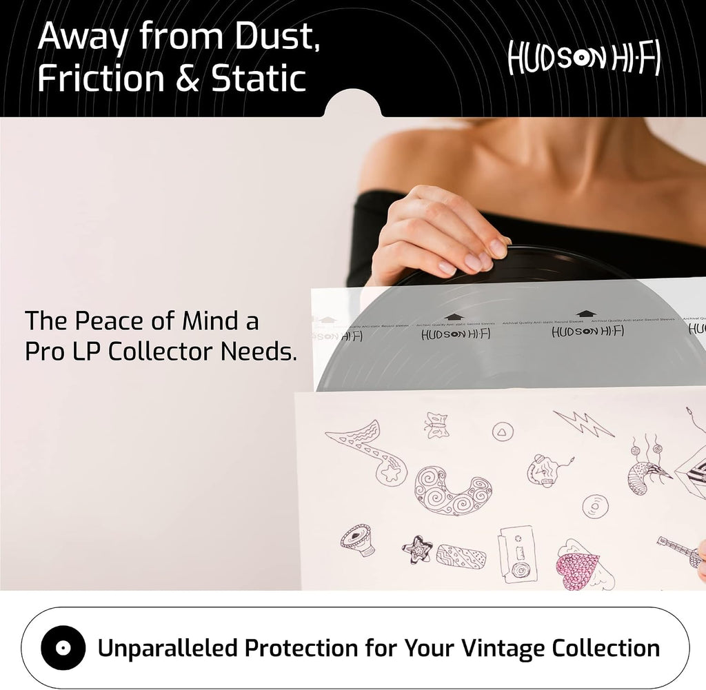 Hudson Hi-Fi Anti-Static Vinyl Record Inner Sleeves - Protective Vinyl Record Inner Sleeve 500 Pack - Protect Your LP Albums from Scratches, Dust & Dirt - Acid-Free Rice Paper Interior Disc Covers