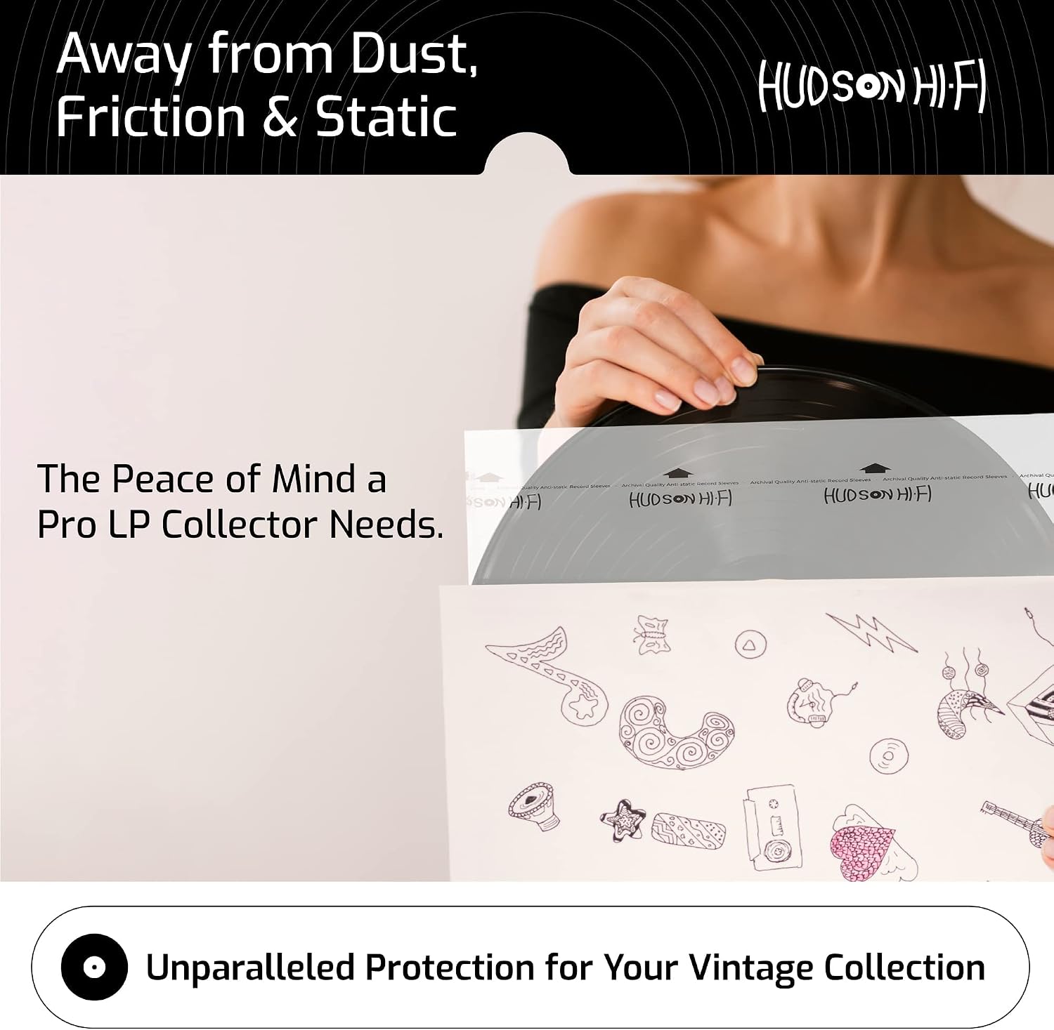 Hudson Hi-Fi Anti-Static Vinyl Record Inner Sleeves - Protective Vinyl Record Inner Sleeve 500 Pack - Protect Your LP Albums from Scratches, Dust & Dirt - Acid-Free Rice Paper Interior Disc Covers