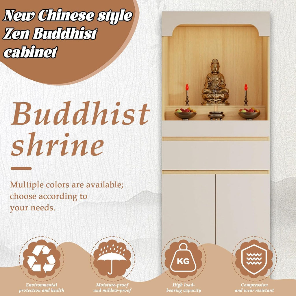 Altar Table, Pooja Cabinet with Drawers and Storage Cabinets, Solid Wood Prayer Table, Pedestal Tables Buddhist Altar Cabinet, for Home Office Or Temple Worship, Design for Prayer Items
