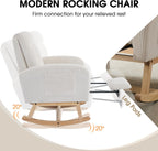 NIOIIKIT Nursery Rocking Chair, Corduroy Upholstered Rocking Chair with Adjustable Footrest, Tufted Rocker Chair with Side Pocket, Glider Rocker for Living Room (Cream Casual)
