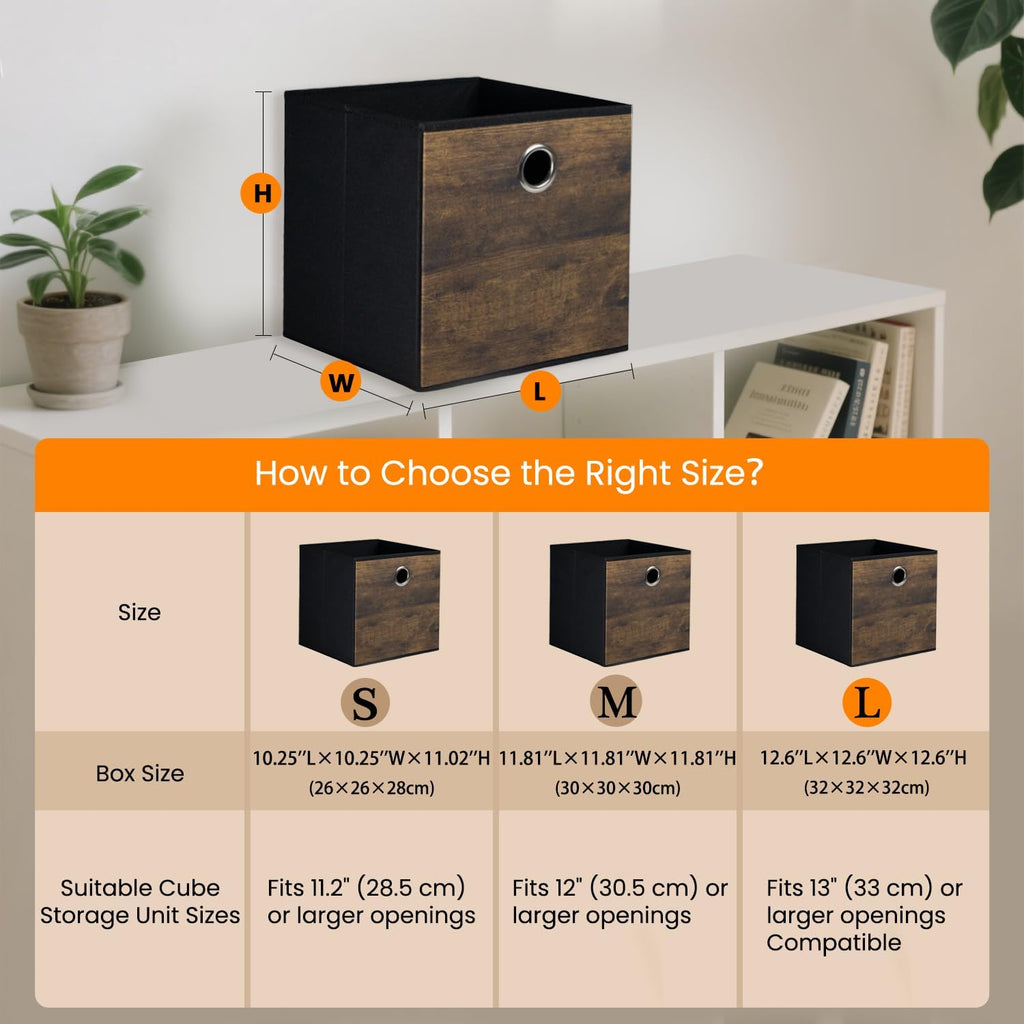 4 Pack Durable Storage Cube Bin with Decorative Wood Grain,Stylish Thickened Fabric Cube Box,Space-saving Storage Basket for Shelves,Closet,Office,Bedroom,Living Room,Nursery,Dorm,RV,13x13x13in(Large)