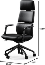 TOMU Executive Leather Office Chair, Top Grain Genuine Leather Executive Chair High Back with headrest, Adjustable Tilt & Height, Ergonomic Swivel Chair with Wheels (Black)