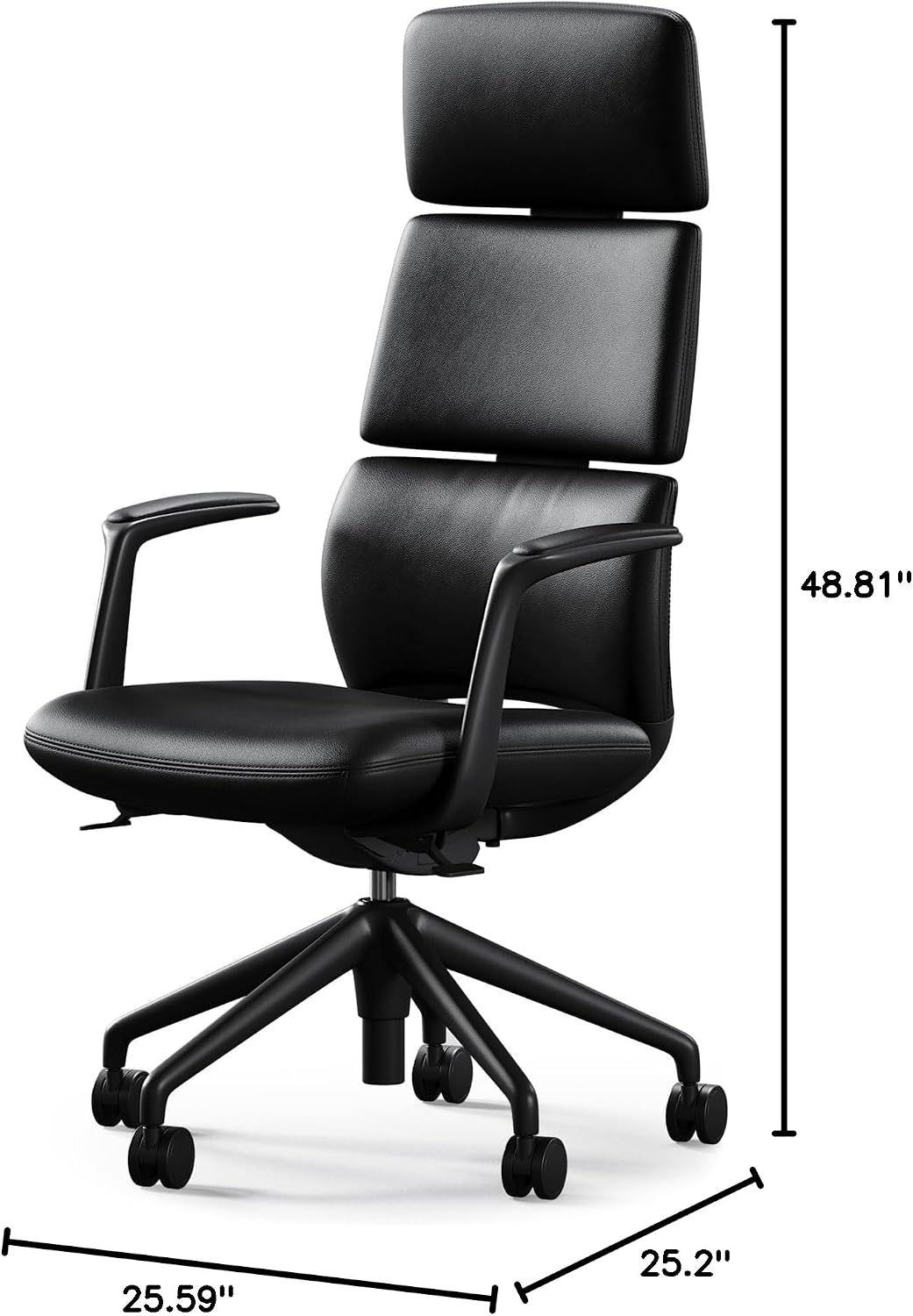 TOMU Executive Leather Office Chair, Top Grain Genuine Leather Executive Chair High Back with headrest, Adjustable Tilt & Height, Ergonomic Swivel Chair with Wheels (Black)
