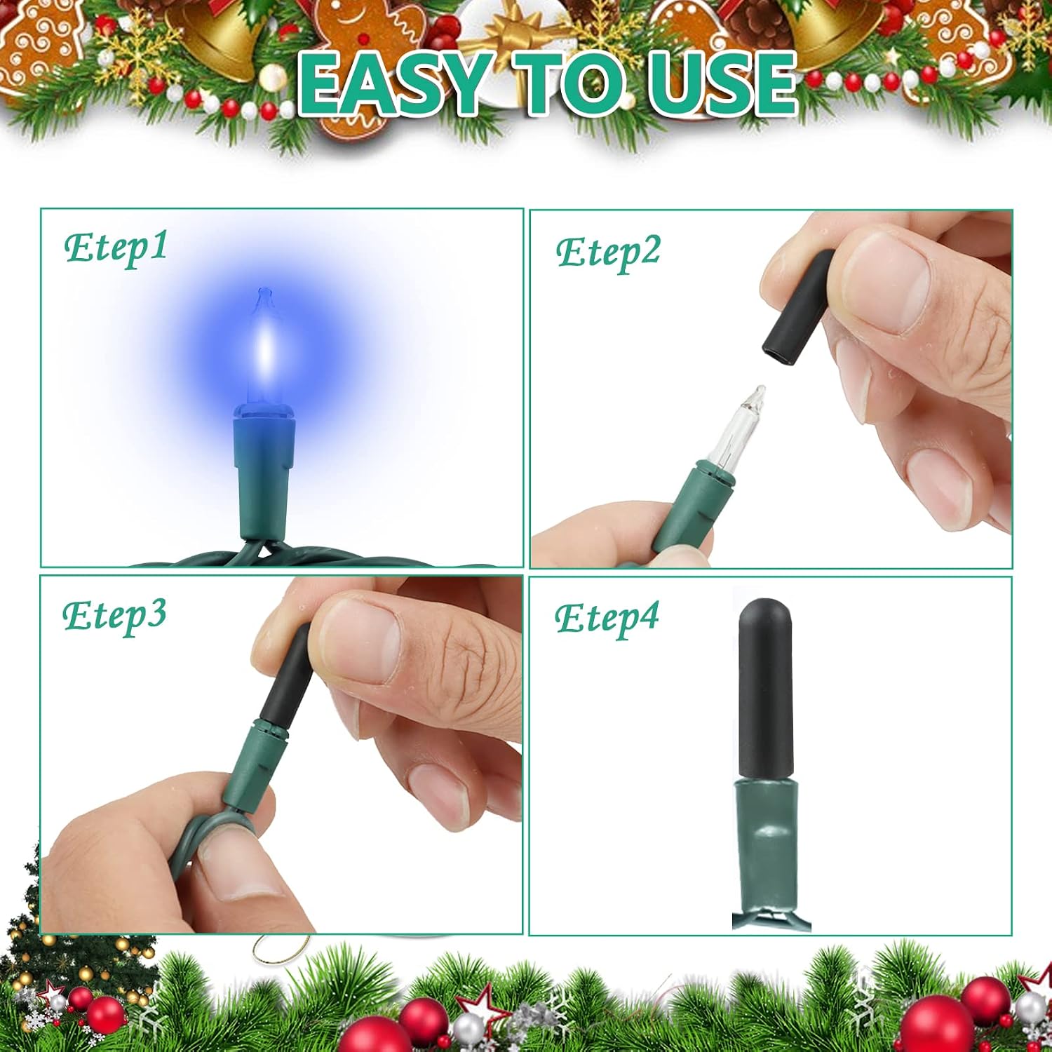 120 Pcs No Glow Caps for String Lights, Soft Rubber Christmas Blackout Light Cap Covers for 5mm Diameter Christmas LED String Lights to Hide The Extra Lights Not Needed（120 PCS）
