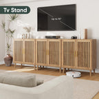 Smart FENDEE Sideboard Cabinet, 31.5" W Farmhouse Buffet Cabinet with Slatted Doors & Adjustable Shelf, Wooden Coffee Bar Storage Station for Kitchen, Dining Room, Living Room, Entryway, Natural