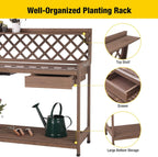 Aivituvin Potting Bench with PVC Layer, Outdoor Gardening Work Bench with Sink & Lid, Wooden Planting Table for Outside with Storage, Drawer, Shelf, Hook