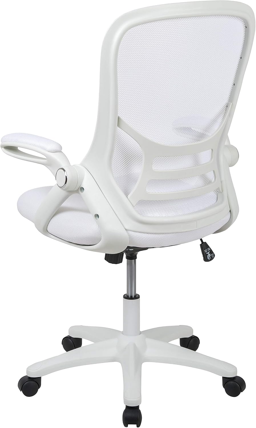 EMMA + OLIVER High Back White Mesh Ergonomic Swivel Office Chair with White Frame and Flip-up Arms