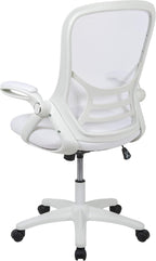 EMMA + OLIVER High Back White Mesh Ergonomic Swivel Office Chair with White Frame and Flip-up Arms