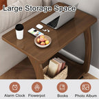 C-Shaped Rolling Sofa Side Table with Wheels, Mobile Snack End Table, Portable Workstation for Living Room and Bedside (Natural 60cm)