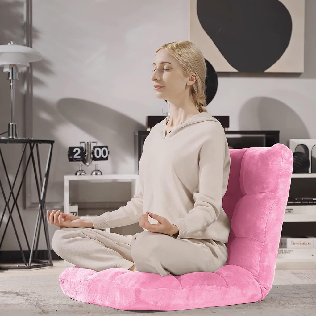 RELAX4LIFE Floor Chair with Back Support - 14-Position Adjustable Lazy Sofa Chair, Padded Sleeper Bed & Couch Recliner for Reading Meditation, Folding Floor Gaming Chair for Adults (Pink)