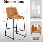 STOOLINK 26 Inch Bar Stools Set of 2, Counter Height Bar stools for Kitchen Island, Modern Crazy Horse Leather Bar Stool with Back and Metal Legs, Whiskey Brown