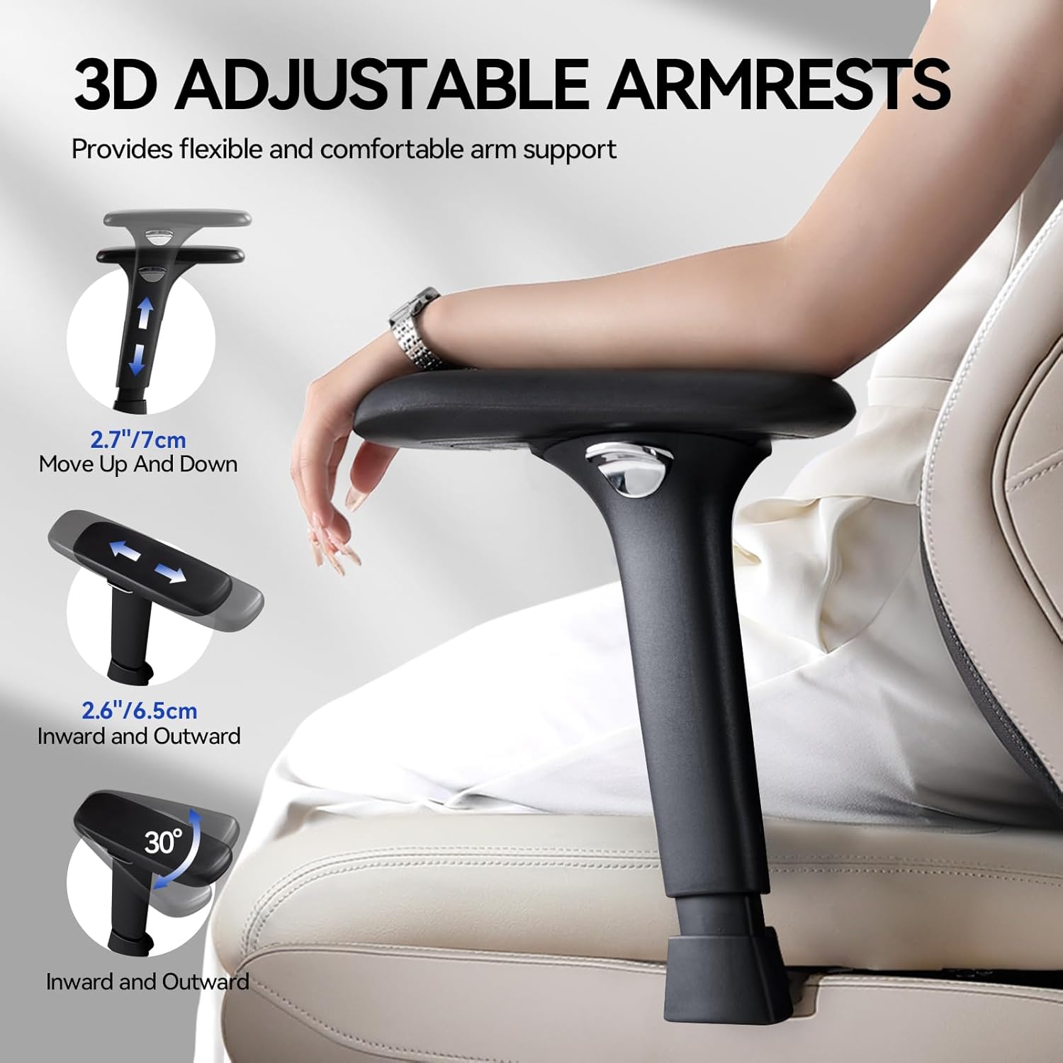 EMIAH Ergonomic Office Chair with Foot Rest Reclining Office Chair with Adjustable Arms and Headrest High Back Gaming Chair with Lumbar Support, PU Leather(Beige)