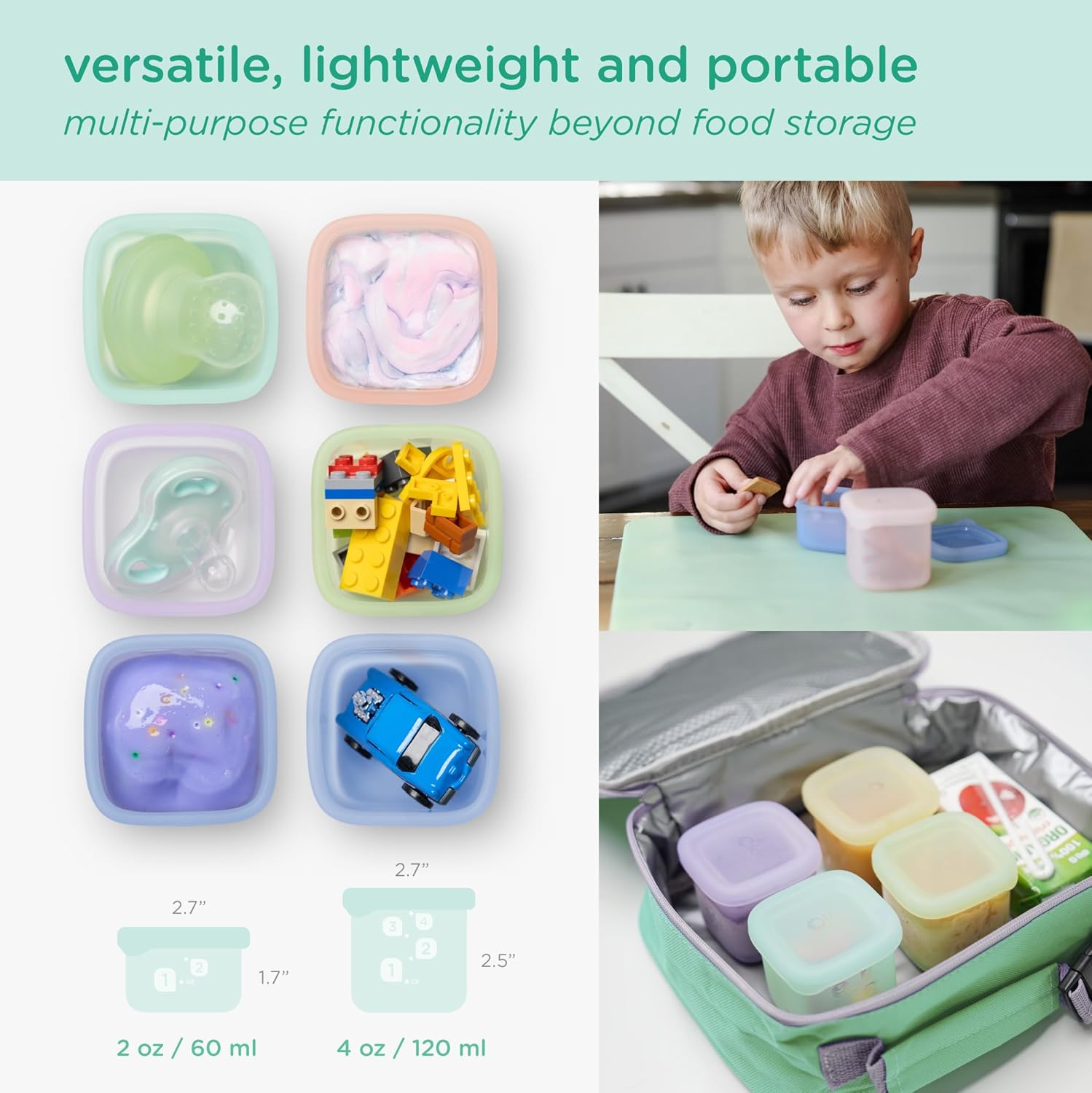 Olababy Clear Sense Silicone Storage Containers 4pk for Baby Food, Snacks, Formula, Puree, Sauce & More | Micro Plastic & BPA-Free | Daycare Essentials for Toddlers and Kids (Blueberry, 4 oz / 120 ml)