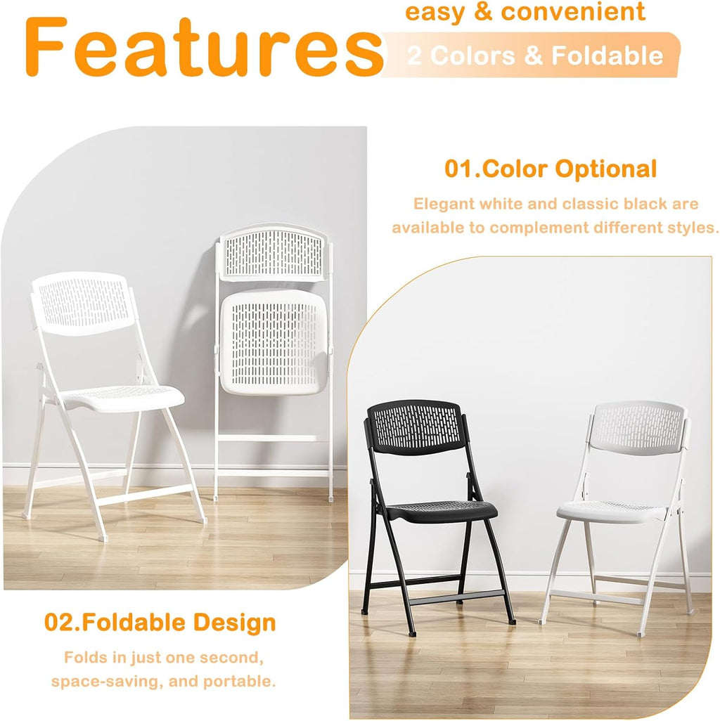 Ytaoka Folding Chair White Foldable Chair with Breathable Mesh Seat and Sturdy Metal Frame for Indoor and Outdoor Party Events Wedding Patio Dining, 1-Pack