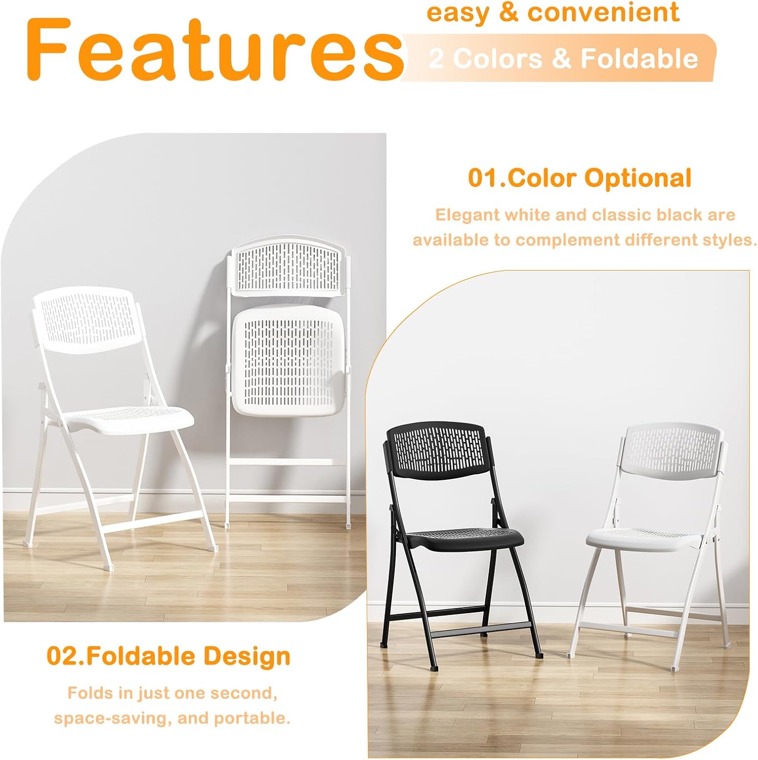 Ytaoka Folding Chair White Foldable Chair with Breathable Mesh Seat and Sturdy Metal Frame for Indoor and Outdoor Party Events Wedding Patio Dining, 1-Pack