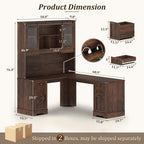 Squireewo 68.9'' Farmhouse L Shaped Desk with Hutch and Drawers, 76" High Wood Executive Home Office Desk with Charging Station, File Drawer and Cabinet, Computer Corner Desk with Sliding Doors, Brown