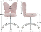Kmax Kids Desk Chair, Faux Fur Butterfly Chair with Wheels Adjustable Fuzzy Kids Office Chair Cute Swivel Childrens Chair for Bedroom Reading Room - Pink