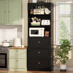 Cyclysio 80" Kitchen Pantry with 6 Drawers, Extra Tall Arch Storage Cupboard with 6-Tier Open Shelves, Freestanding Wood Shelf with Baseboard Cutout for Dining Living Room Bathroom Furniture