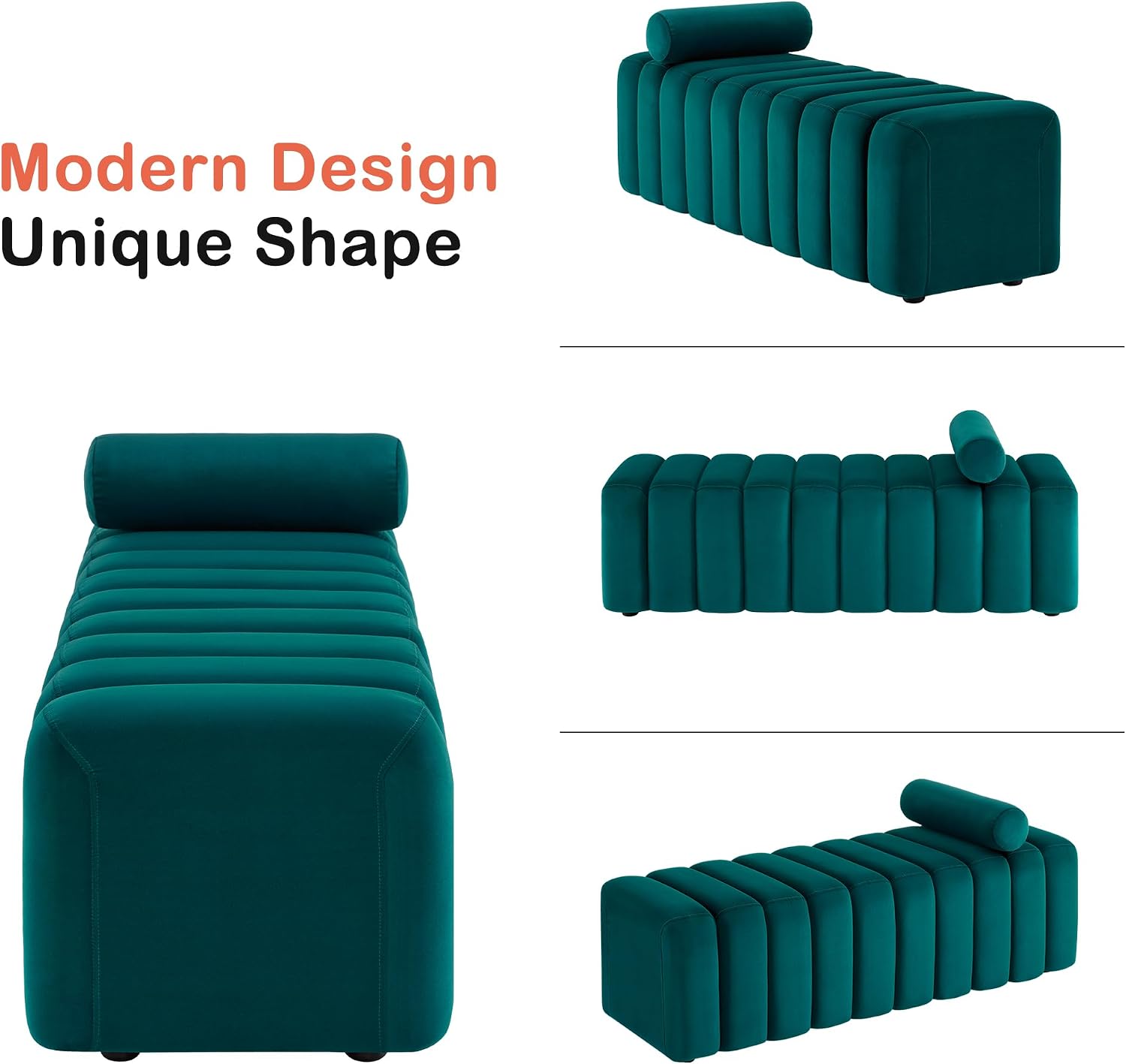 MCombo Waiting Room Benches, Guest Reception Lobby Chairs for Salon, Velvet Upholstered Ottoman for Bedroom Entryway 4698 (Green)
