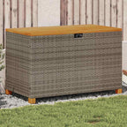 Poly Rattan Garden Storage Box with Waterproof Bag, 43.3x21.7x24.8 Inch Outdoor Storage Bench, Patio Box Gray with Acacia Wood Top
