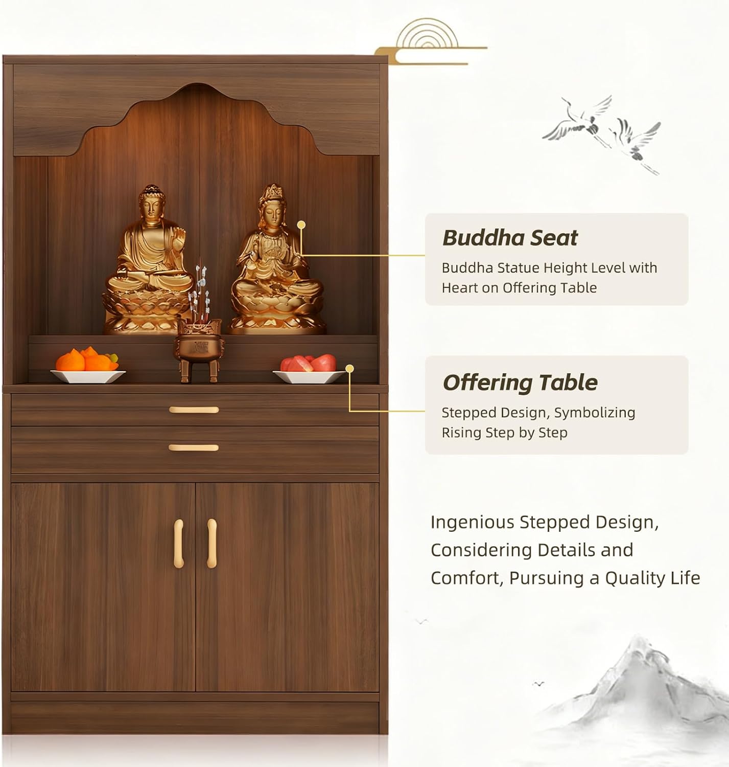 Altar Table, Solid Wood Meditation Prayer Table, Chinese Feng Shui Buddhist Altar Cabinet, Pooja Cabinet for Home or Temple Worship