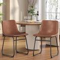Dining Chairs Set of 2, 18 Inch Faux Leather Kitchen Chairs with Back, Modern Armless Dining Room Chair with Metal Legs for Home Bistro Coffee Shops (Dark Brown)