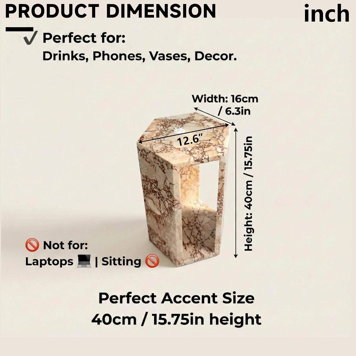 Modern Pink Natural Marble Side Table,Hexagon Accent Tables for Small Spaces,Luxury Real Marble End Table,Solid Stone Accent Tables Living Room,Nightstand