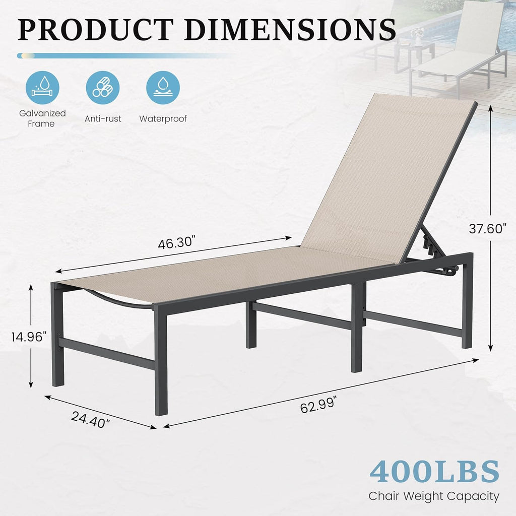 UDPATIO Chaise Lounge Chair Patio Pool Lounge Chair Outdoor with 5 Position Adjustable Backrest Poolside Sunloungers Lay Flat Sunbathing Chaise with Backrest for Patio, Beach, Yard, Pool(Brown)