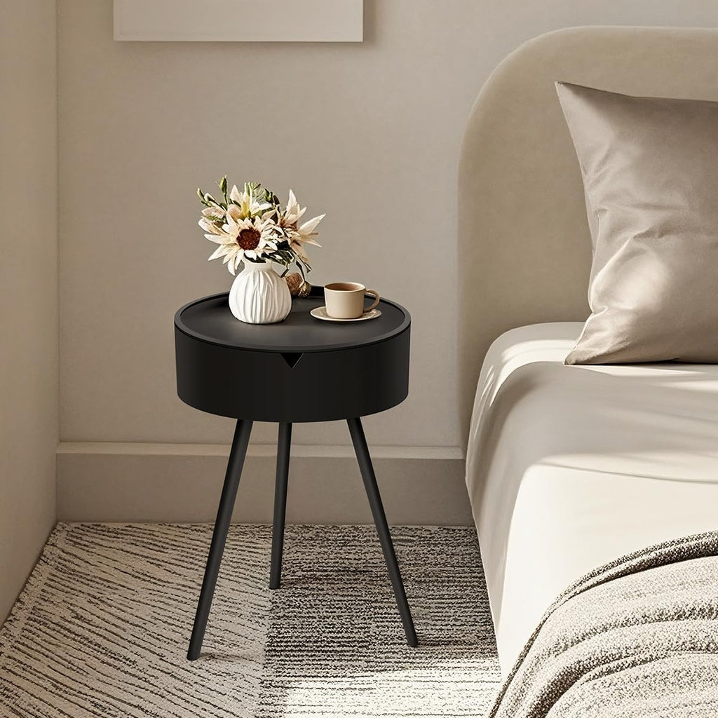 Nightstand, Modern Side Table Bedroom with Storage, Small End Bedside Table with Drawer for Living Room, Office, Dorm Small Spaces (Black)