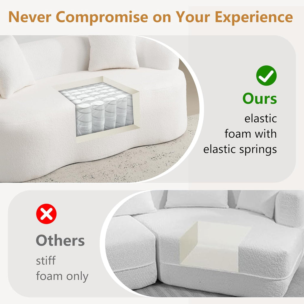 67" Curved Loveseat Sofa for Living Room, Curved Deep Seat Cloud Loveseat with 2 Throw Pillows, Teddy Fabric Modern Loveseat for Small Spaces, White Loveseat, No Assembly Required