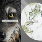 Modern Wolf Head Side Table, Artistic Animal Sculpture End Table with Faux Marble Top, Unique Fiberglass Accent Table for Living Room & Bedroom, Ideal Gift for Wolf Lovers (Realistic)