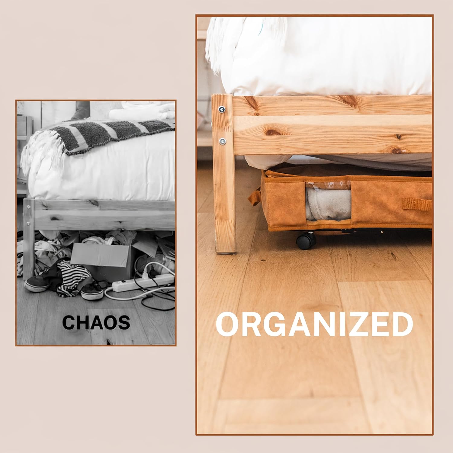 Premium Under Bed Storage with Wheels, Low Profile Rolling Storage Box in Vegan Leather with Metal Frame, Pull-Out Underbed Organizer for Bedroom or Closet, Housewarming or Wedding Gift