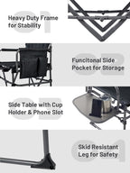 TIMBER RIDGE Heavy Duty Camping Chair with Compact Size, Portable Directors Chair with Side Table and Pocket for Camping, Lawn, Sports and Fishing, Supports Up to 400lbs, Black