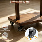 Solid Wood Coat Rack with Wheels - 2-Tier Freestanding Clothing Rack with 5 Hooks & Storage Shelves, Heavy Duty Rolling Clothes Stand for Entryway, Bedroom, Corner