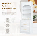 Modern 83.7inch High Kitchen Pantry, Freestanding Tall Kitchen Hutch with Faux Marble Top, Display Cupboard Cabinet with 5 Storage Drawers and Adjustable Shelf, White